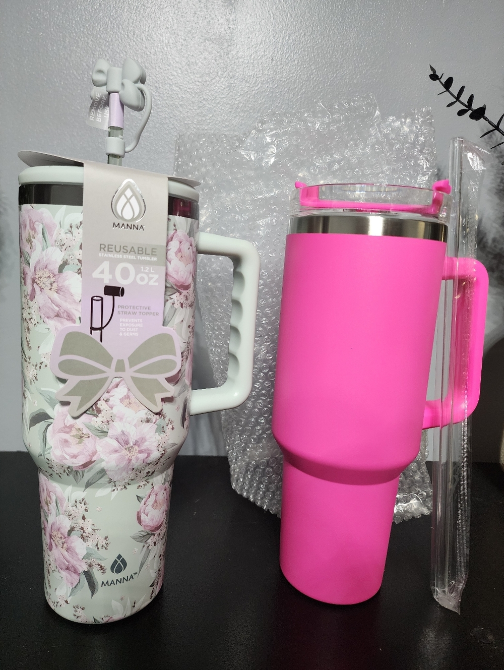 Pink 40oz Tumbler & Floral Manna 40oz Tumbler - Picture 2 of 4